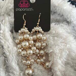 Paparazzi Gold and White Cluster Pearl Earrings